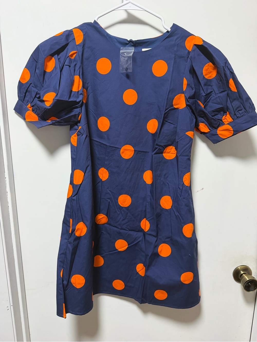 Peach Love Navy and Orange Polka Dot Dress